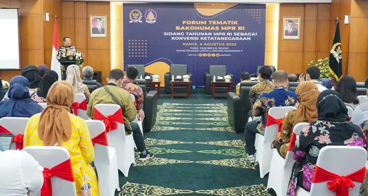 Teks dan Photo : Forum Tematik Bakohumas MPR RI dengan tema “Sidang Tahunan MPR Sebagai Konvensi Ketatanegaraan” di Ruang Delegasi Lantai II, Gedung Nusantara V, Komplek Parlemen, Jakarta, Kamis (4/8/2022)