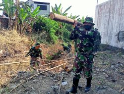 Mitigasi Banjir, Koramil 09 Grogol Dim 0726/Sukoharjo, bersama Polsek dan Relawan Bersih-bersih Sungai