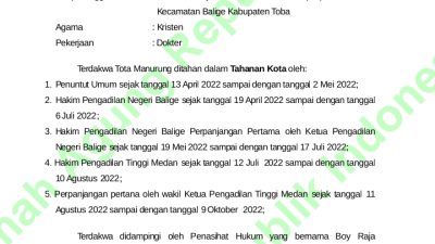 Ada Apa atau Apa Ada atas Putusan Pengadilan Tinggi Medan Tidak Digubris Kejaksaan Negeri Balige